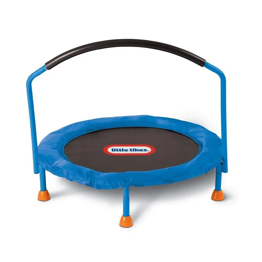 Little Tikes 3' Trampoline Kids Toddler Mini Indoor Bouncer w/ Handrail Blue